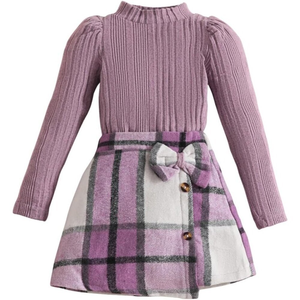 Toddler Kid Girls Plaid Outfits Girls Long Sleeve Knit Ribbed Shirt Tops Plaid S